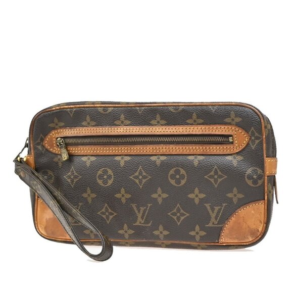 LOUIS VUITTON Marly Dragonne GM Clutch Hand Bag Monogram Brown - Picture 1 of 5